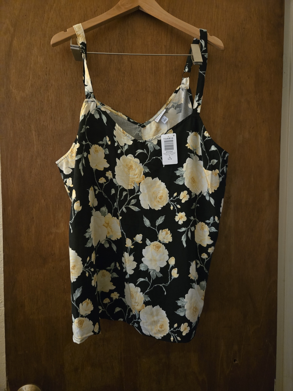 torrid Black Floral V-Neck Camisole with Pale Yellow Roses